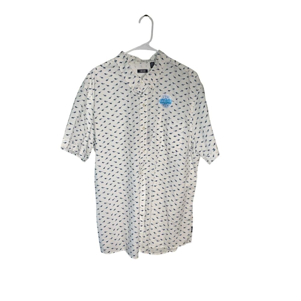 Izod Blue White Sunglasses Button Up Coolfx Shirt Size XXL
